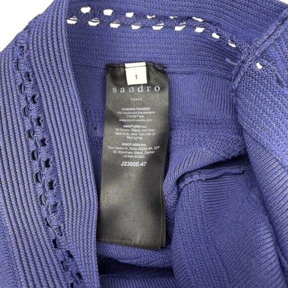 SANDRO Enor Eyelet-Detail A-Line Pointelle Mini Skirt In Purple Blue Size Small - Picture 6 of 8